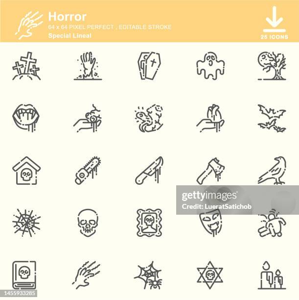 ilustrações de stock, clip art, desenhos animados e ícones de horror , scary movie lineal icons , editable stroke , 64x64 pixel perfect - fobia
