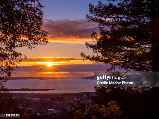 san francisco bay sunset from berkeley hills 003 - alcatraz stock pictures, royalty-free photos & images