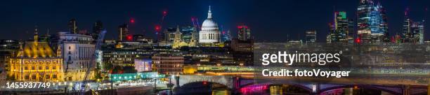 london st pauls cathedral blackfriars bridge city skyscapers night panorama - bankside stock pictures, royalty-free photos & images