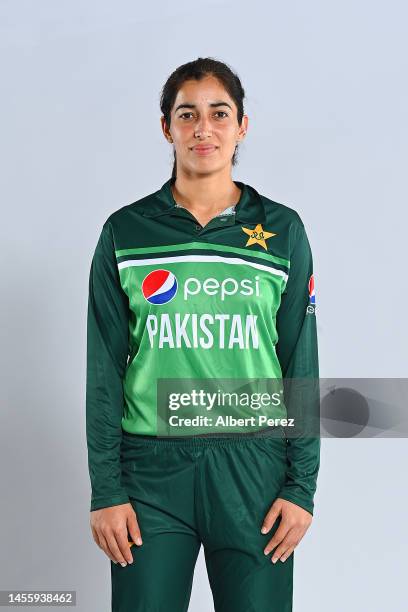 Aliya Riaz poses during a Pakistan Women's One Day International squad headshots session at Novotel Brisbane South Bank Hotel on January 12, 2023 in...