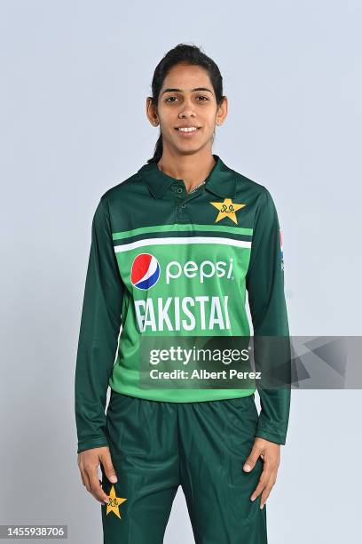 Sidra Nawaz poses during a Pakistan Women's One Day International squad headshots session at Novotel Brisbane South Bank Hotel on January 12, 2023 in...