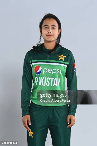 Tuba Hassan poses during a Pakistan Women's One Day International squad headshots session at Novotel Brisbane South Bank Hotel on January 12, 2023 in...