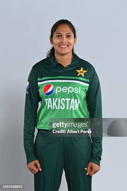 Sadia Iqbal poses during a Pakistan Women's One Day International squad headshots session at Novotel Brisbane South Bank Hotel on January 12, 2023 in...