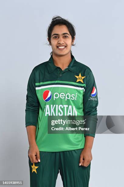 Nashra Sandhu poses during a Pakistan Women's One Day International squad headshots session at Novotel Brisbane South Bank Hotel on January 12, 2023...