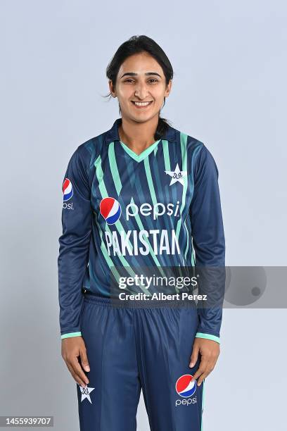 Bismah Maroof poses during a Pakistan Women's One Day International squad headshots session at Novotel Brisbane South Bank Hotel on January 12, 2023...