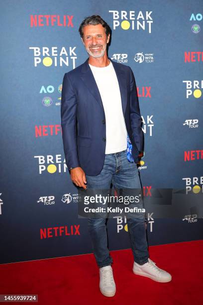 Patrick Mouratoglou arrives to the Netflix Break Point event ahead of the 2023 Australian Open at Melbourne Park on January 12, 2023 in Melbourne,...