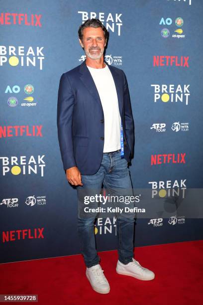 Patrick Mouratoglou arrives to the Netflix Break Point event ahead of the 2023 Australian Open at Melbourne Park on January 12, 2023 in Melbourne,...