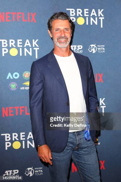 Patrick Mouratoglou arrives to the Netflix Break Point event ahead of the 2023 Australian Open at Melbourne Park on January 12, 2023 in Melbourne,...