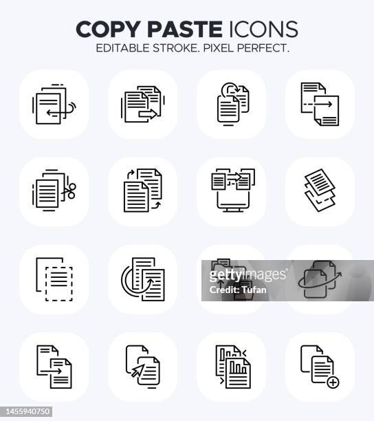 ilustrações, clipart, desenhos animados e ícones de copiar ícones de colagem - recortar, colar, copiar, duplicar e símbolos da área de transferência - file folder