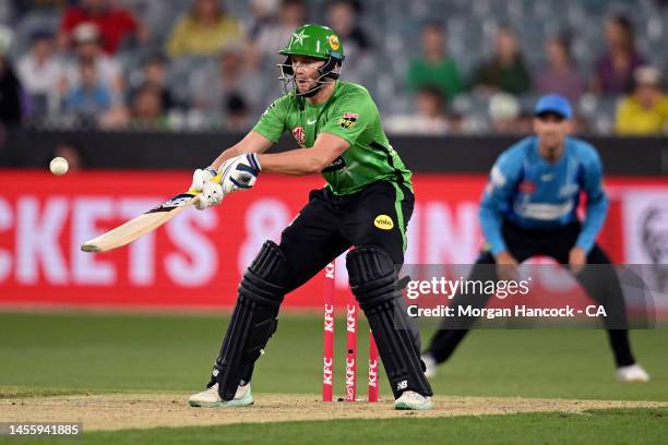 Joe Clarke of the Stars bats during the Men's Big Bash League match between the Melbourne Stars and the Adelaide Strikers at Melbourne Cricket...