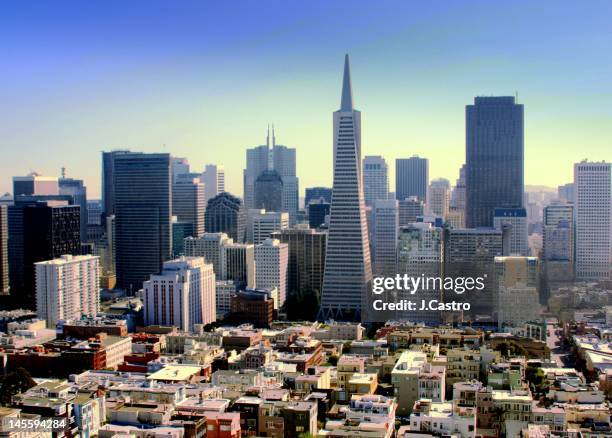 downtown of san francisco - transamerica pyramid stock-fotos und bilder