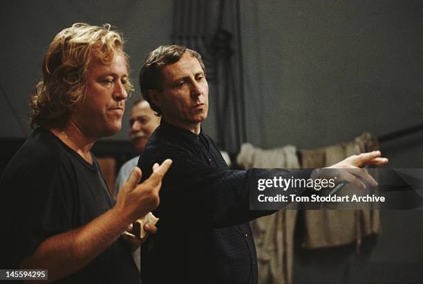 British film director Peter Greenaway on the set of his film 'Death in the Seine', 1989.
