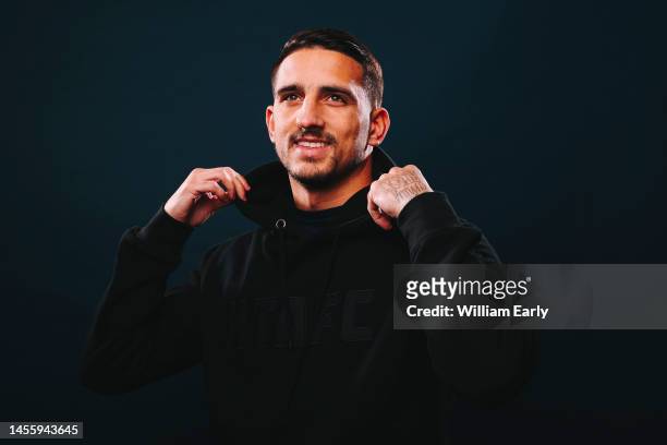 Anthony Knockaert poses after signing for Huddersfield Town on loan until the end of the season from Fulham at John Smith's Stadium on January 11,...