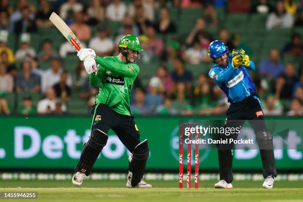 Tom Rogers of the Stars bats during the Men's Big Bash League match between the Melbourne Stars and the Adelaide Strikers at Melbourne Cricket...