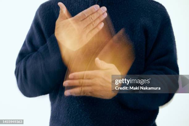 the will is expressed by the movement of the hands. - 調布 stockfoto's en -beelden