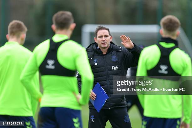 Frank Lampard during the Everton training session at Finch Farm on January 11, 2023 in Halewood, England.