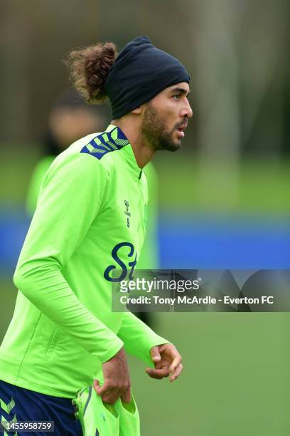 Dominic Calvert-Lewin during the Everton training session at Finch Farm on January 11, 2023 in Halewood, England.