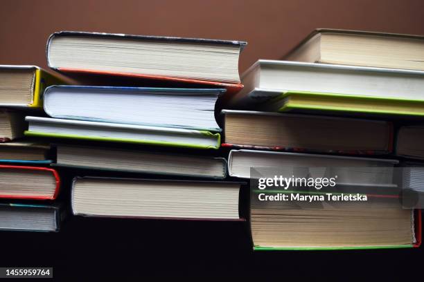 flat lay from many books. knowledge. education. student. schoolboy. - text book stockfoto's en -beelden