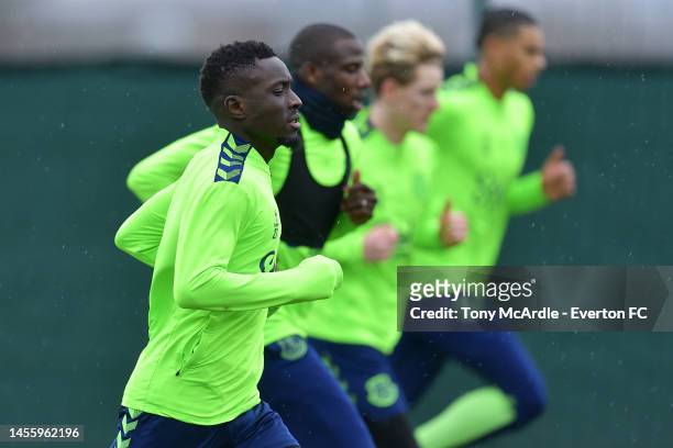 Idrissa Gueye during the Everton training session at Finch Farm on January 11, 2023 in Halewood, England.