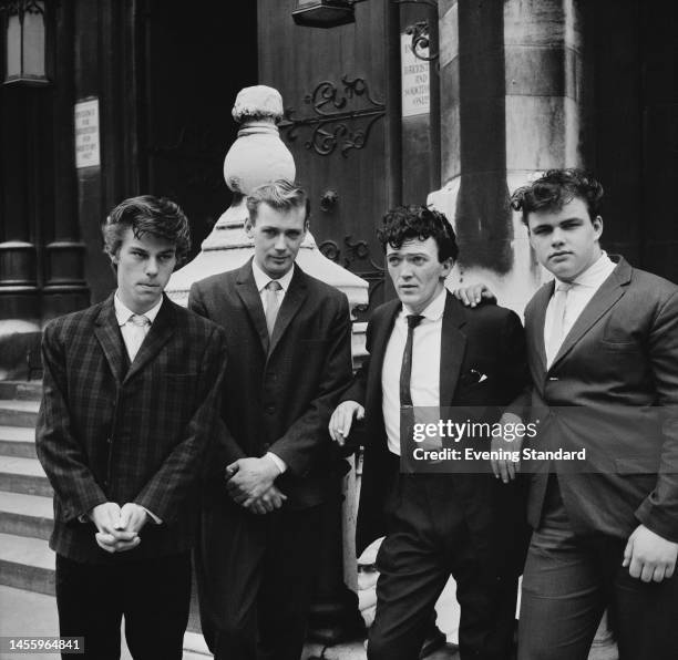 British musicians Cal Danger and the Dangermen outside the High Court in London where they are being sued by American musician Gene Vincent, on...