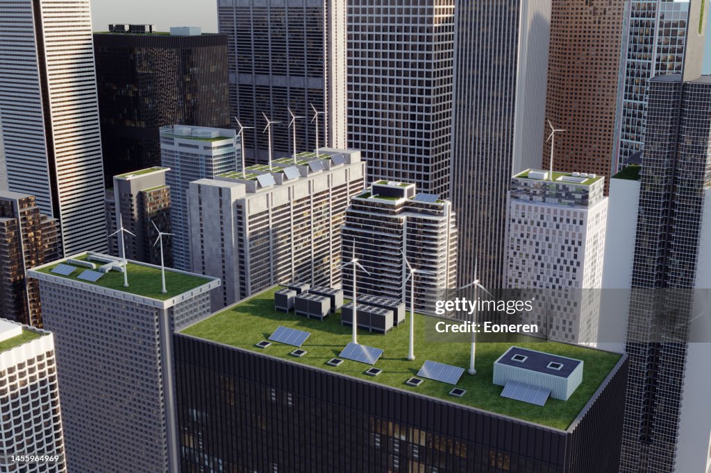Paisagem urbana com edifícios sustentáveis