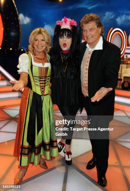 Marianne Hartl, Nina Hagen and Michael Hartl attend the rehearsal of the presentation of 'Das Sommerfest der Abenteur' by Florian Silbereisen on June...