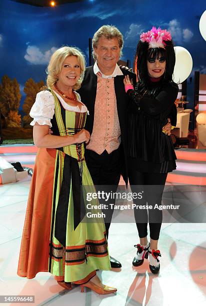 Marianne Hartl, Nina Hagen and Michael Hartl attend the rehearsal of the presentation of 'Das Sommerfest der Abenteur' by Florian Silbereisen on June...