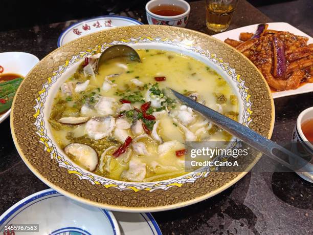 fish soup in chinese restaurant - szechuan cuisine ストックフォトと画像