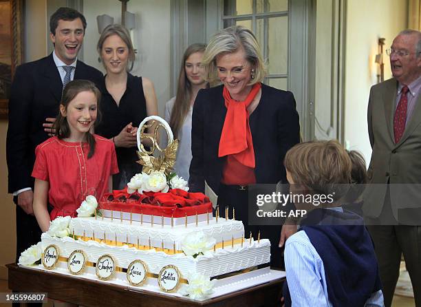 Belgium's Prince Amedeo, Princess Maria Laura, Princess Laetitia Maria, Princess Louise, Princess Astrid, King Albert II, Prince Nicolas and Prince...