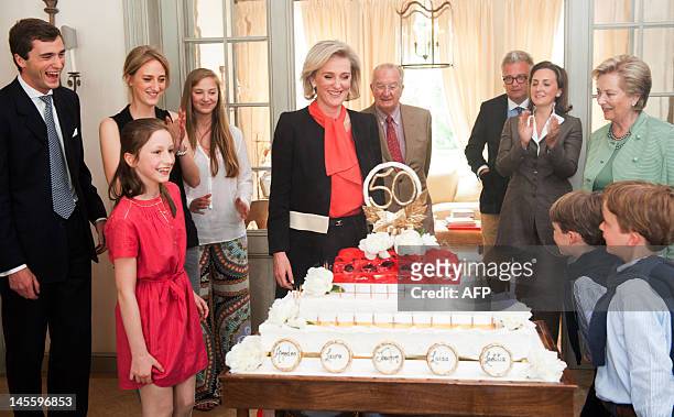 Belgium's Prince Amedeo, Princess Laetitia Maria, Princess Maria Laura, Princess Luisa Maria, Princess Astrid of Belgium, King Albert II of Belgium,...