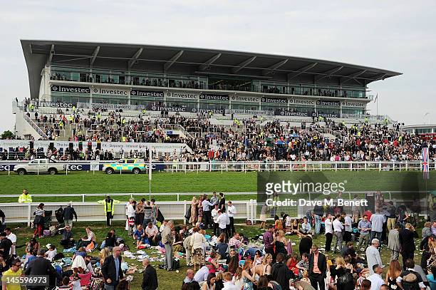 General view of the atmosphere at Investec Derby Day at the Investec Derby Festival, the first official event of the Queen's Diamond Jubilee weekend,...