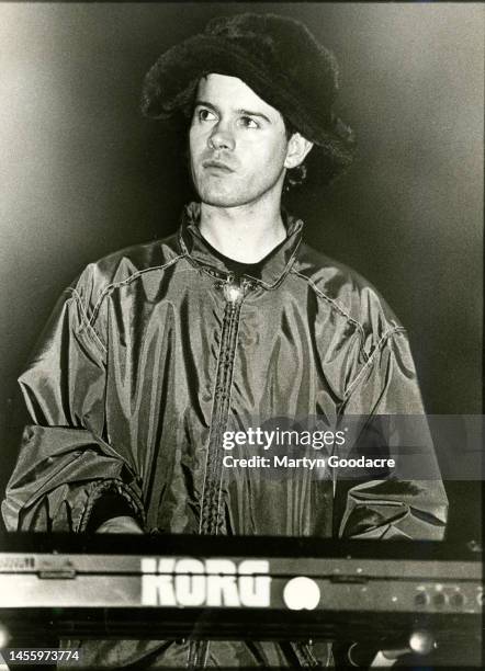 Keyboard player Martin Duffy performs on stage with Primal Scream, at Barrowlands, Glasgow, Scotland, United Kingdom, 1992.