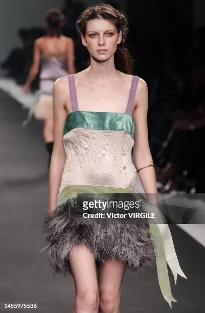 Caitriona Balfe walks the runway during the Anna Molinari Ready to Wear Spring/Summer 2002 fashion show as part of the Milan Fashion Week on...