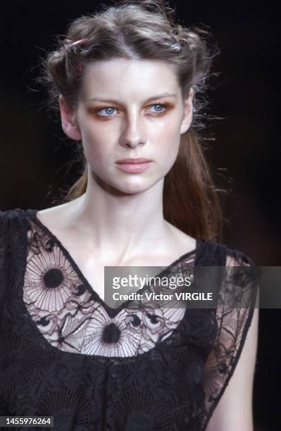 Caitriona Balfe walks the runway during the Anna Molinari Ready to Wear Spring/Summer 2002 fashion show as part of the Milan Fashion Week on...