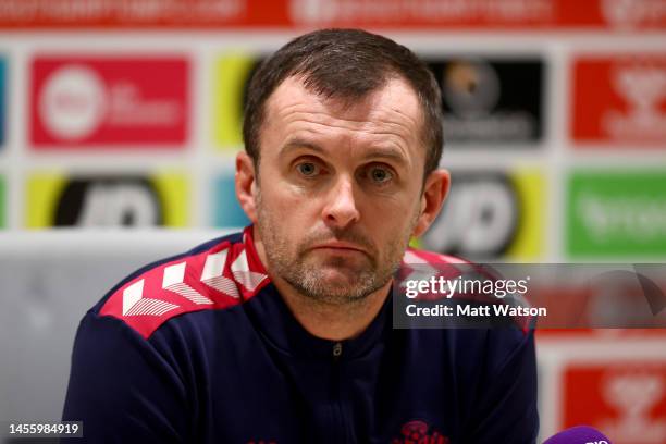 Southampton manager Nathan Jones during a Southampton FC press conference at the Staplewood Campus on January 12, 2023 in Southampton, England.