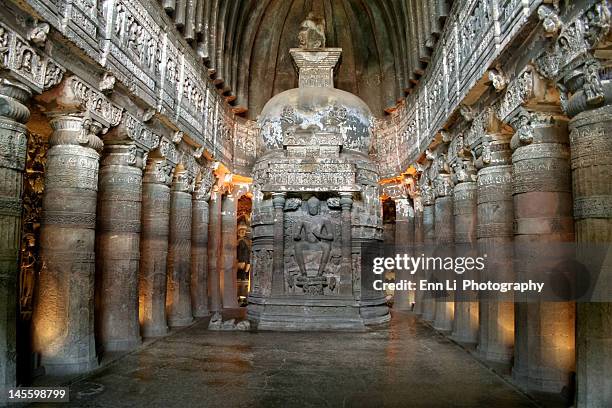 buddha statues in cave, ajanta - aurangabad maharashtra stock pictures, royalty-free photos & images