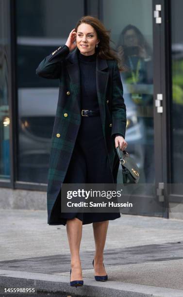 Catherine, Princess of Wales during their visit to Royal Liverpool University Hospital on January 13, 2023 in Liverpool, England. The Prince and...