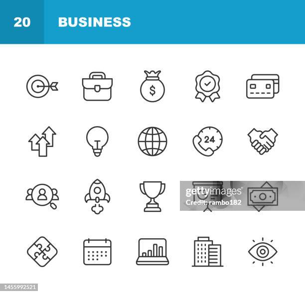 business line icons. editable stroke. pixel perfect. for mobile and web. contains such icons as chart, compliance, core values, customer support, finance, growth, handshake, job search, office, presentation, startup, stock market, strategy, vision, work. - hunting trophy stock illustrations
