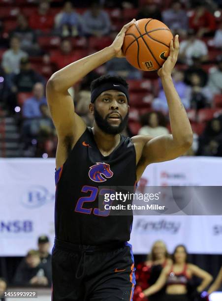 Naje Smith of the Boise State Broncos looks to pass against the UNLV Rebels in the second half of their game at the Thomas & Mack Center on January...