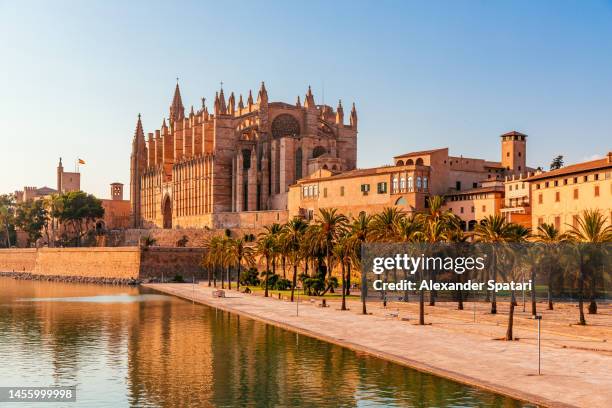 the cathedral of santa maria of palma in palma de mallorca, mallorca, spain - palma majorque photos et images de collection