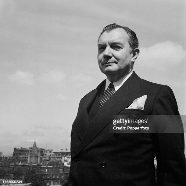 American lawyer and politician Robert H Jackson , Associate Justice of the Supreme Court, posed during a visit to London on 13th May 1945. Robert H....
