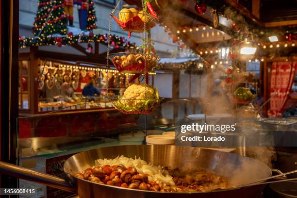german xmas market food on a stall in bielefeld - market stall stock pictures, royalty-free photos & images