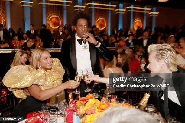 77th ANNUAL GOLDEN GLOBE AWARDS -- Pictured: Beyoncé, Jay-Z, and Portia de Rossi at the 77th Annual Golden Globe Awards held at the Beverly Hilton...