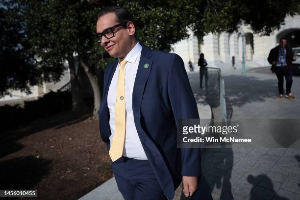 Rep. George Santos leaves the U.S. Capitol on January 12, 2023 in Washington, DC. The Nassau County party chairman, Joseph G. Cairo Jr. And other New...