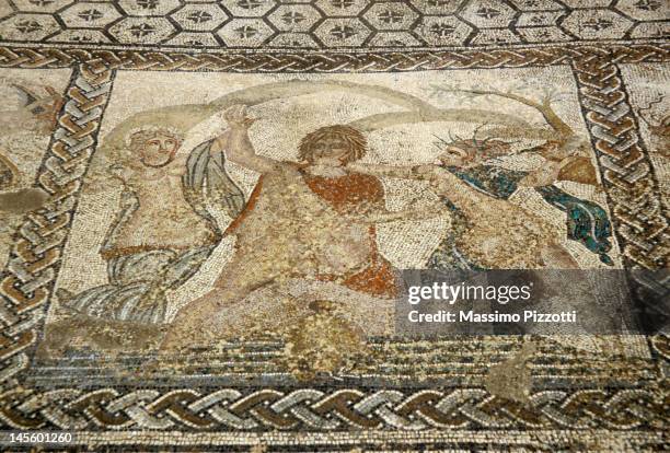 roman mosaic of the abduction of hylas by nymphs - hylas and the nymphs stock-fotos und bilder