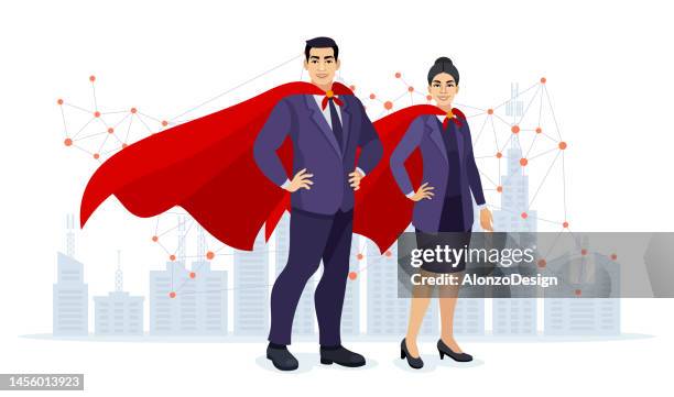 superhelden-business-paar - paar gruppierung stock-grafiken, -clipart, -cartoons und -symbole