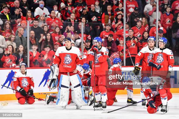 Team Czech Republic react after losing to Team Canada in overtime at the 2023 IIHF World Junior Championship at Scotiabank Centre on January 5, 2023...