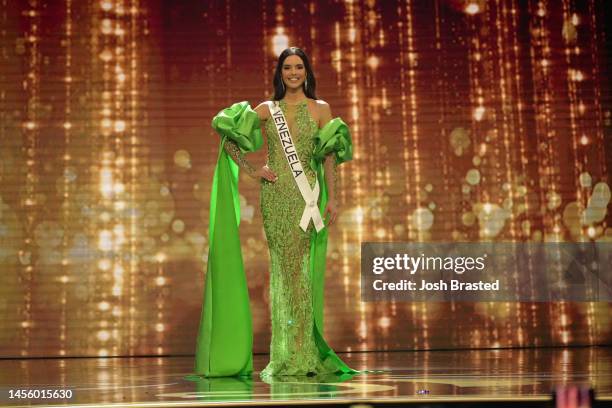 Miss Venezuela, Amanda Dudamel walks onstage during the 71st Miss Universe preliminary competition at New Orleans Morial Convention Center on January...