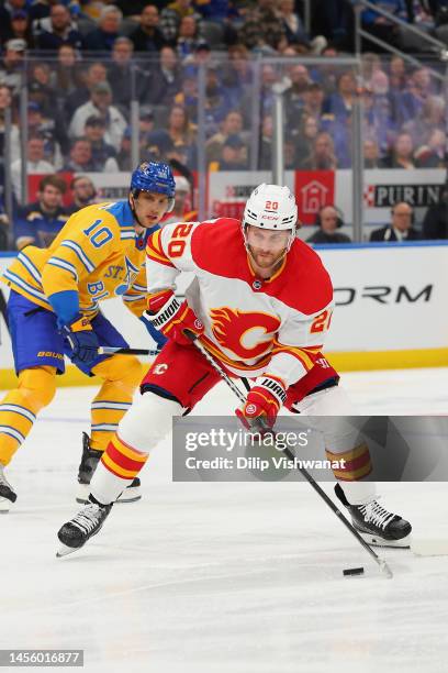 Blake Coleman of the Calgary Flames skates against the St. Louis Blues at Enterprise Center on January 10, 2023 in St Louis, Missouri.