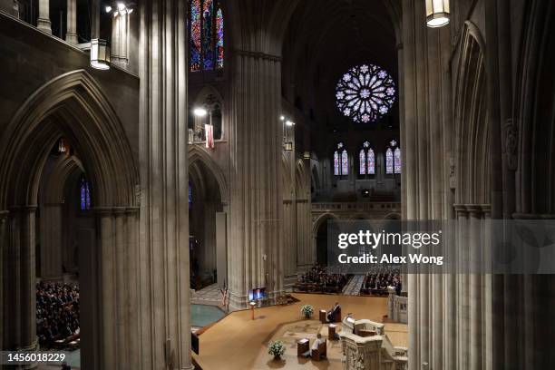 President Joe Biden speaks during a memorial service for former Secretary of Defense Ashton Carter at Washington National Cathedral on January 12,...